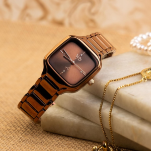 Modern Square Dial Fashion Watch – Rose Gold Edition